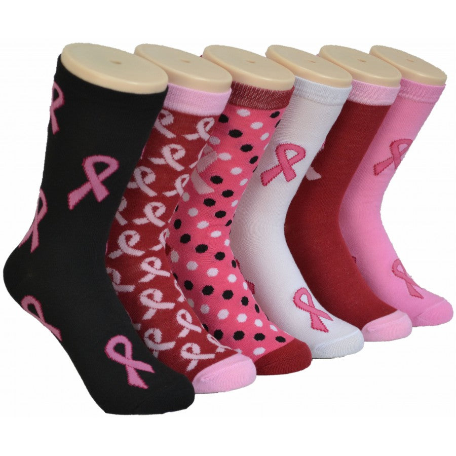 Women's Novelty Crew Socks - Breast Cancer Awareness Print - Size 9-11