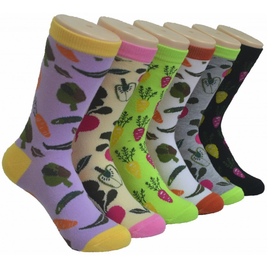 Women's Novelty Crew Socks - Vegetable Print - Size 9-11