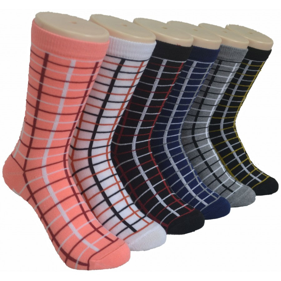 Women's Novelty Crew Socks - Two Tone Plaid Print - Size 9-11