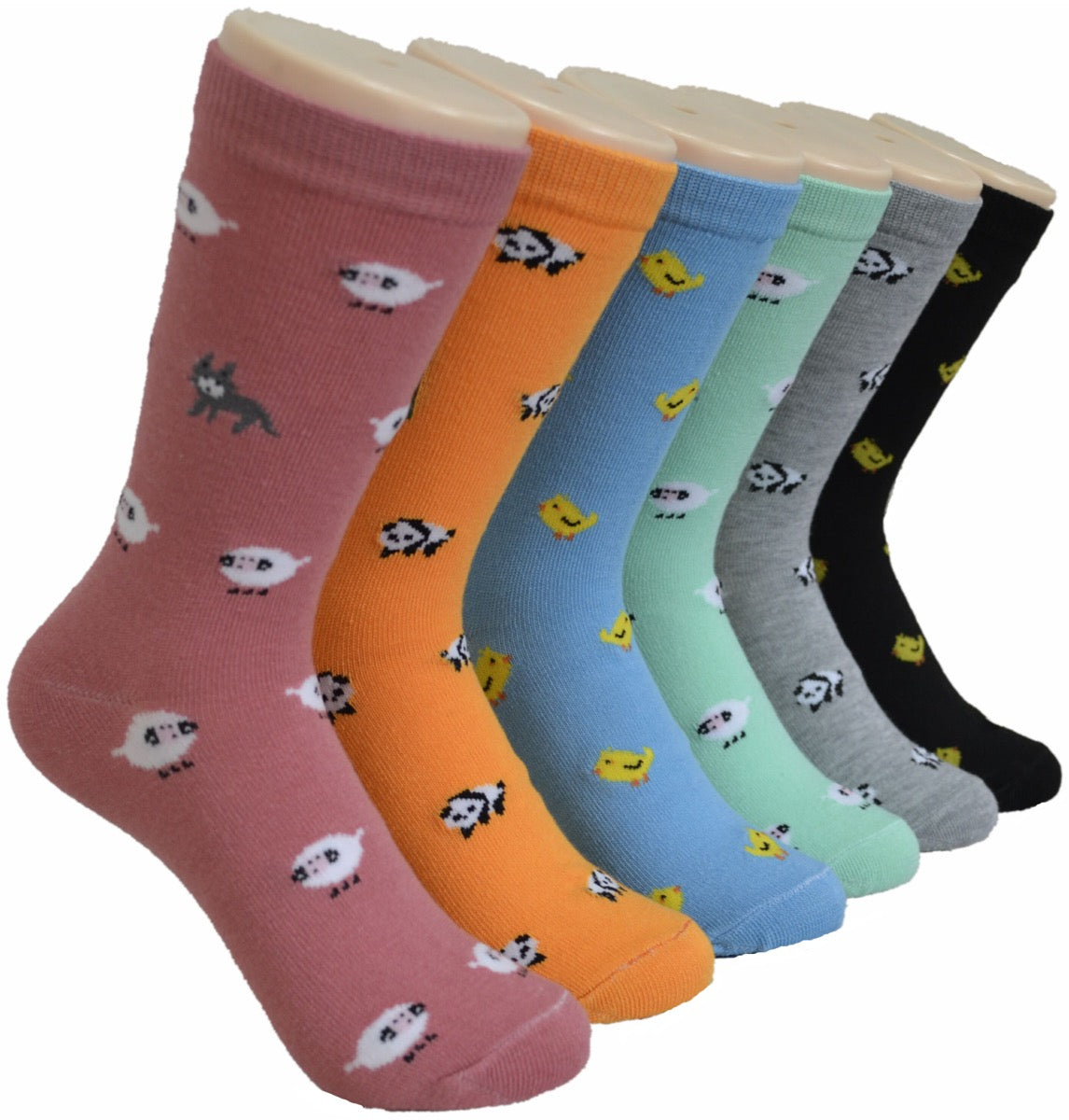 Women's Novelty Crew Socks - Sheep, Panda, & Chicken Print - Size 9-11
