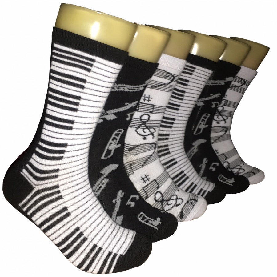 Women's Novelty Crew Socks - Music Print - Size 9-11