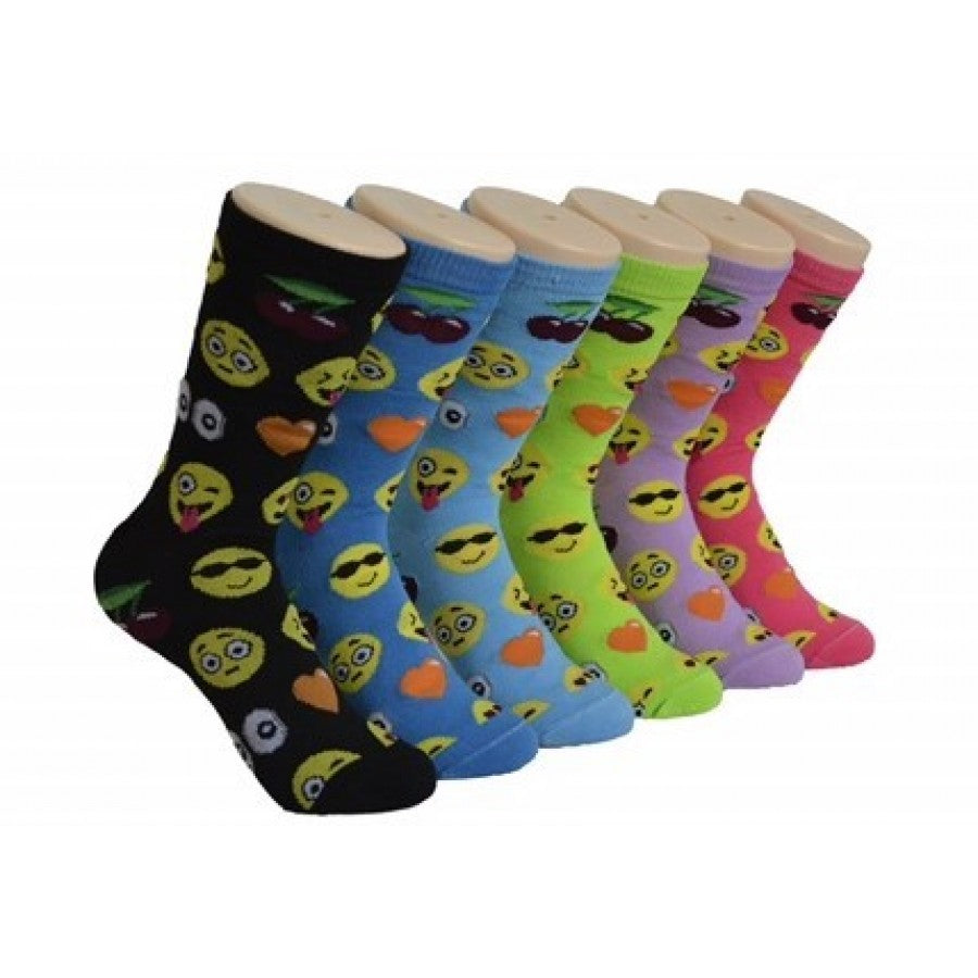 Women's Novelty Crew Socks - Emoji Print - Size 9-11