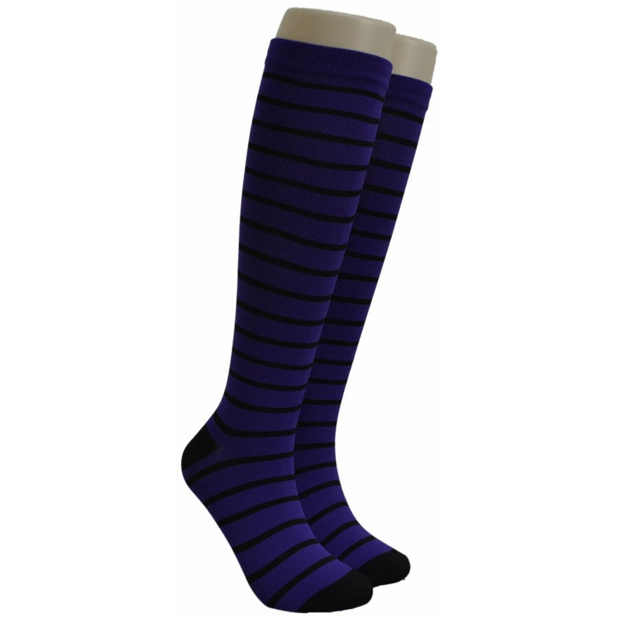Unisex Adult Compression Socks - Dark Purple & Black Stripes - One Size Fits Most