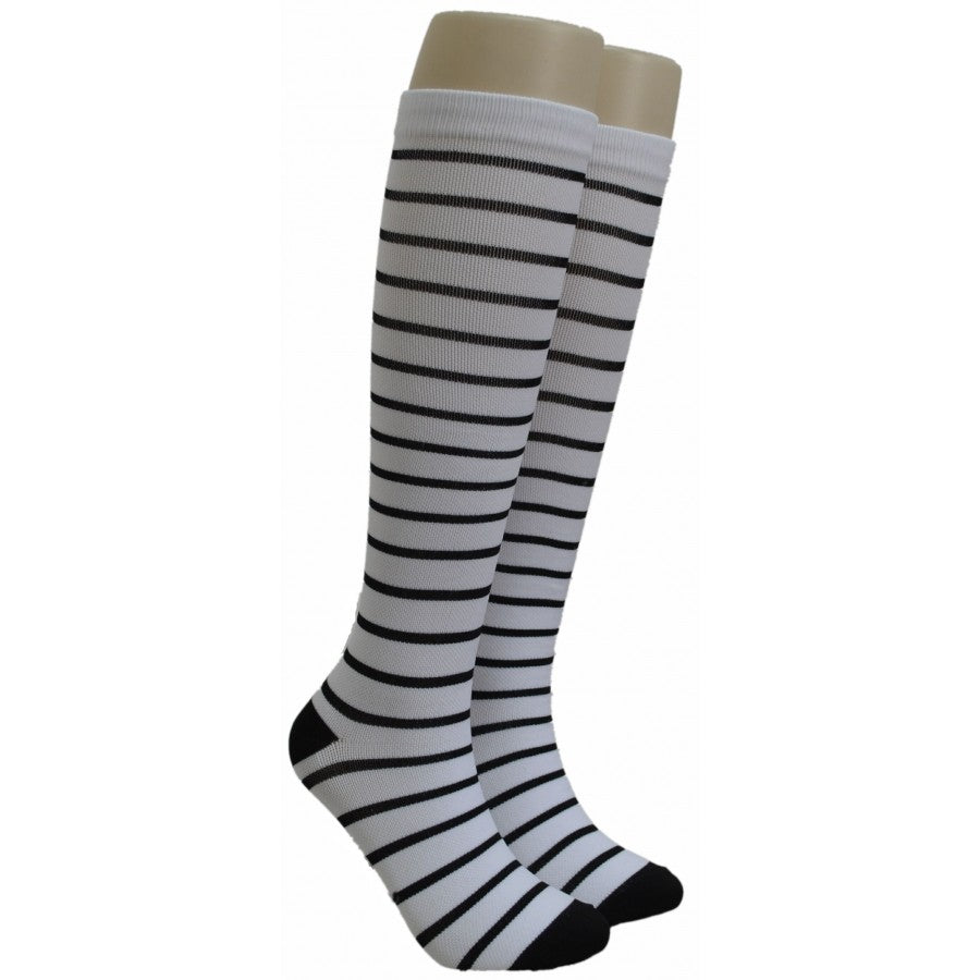 Unisex Adult Compression Socks - White & Black Stripes - One Size Fits Most