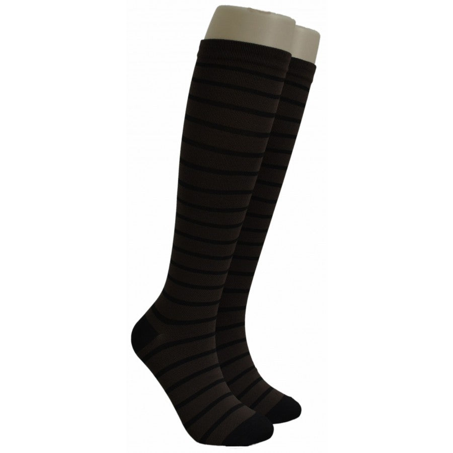 Unisex Adult Compression Socks - Coffee & Black Stripes - One Size Fits Most