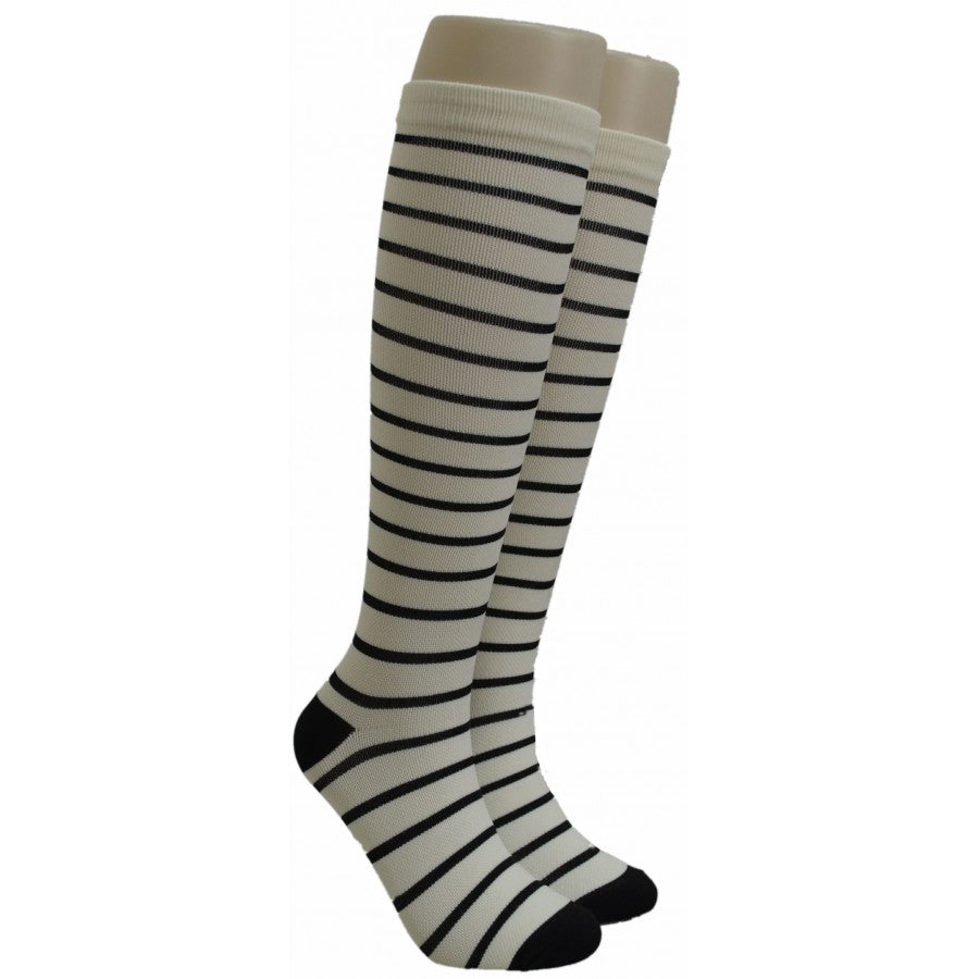 Unisex Adult Compression Socks - Cream & Black Stripes - One Size Fits Most