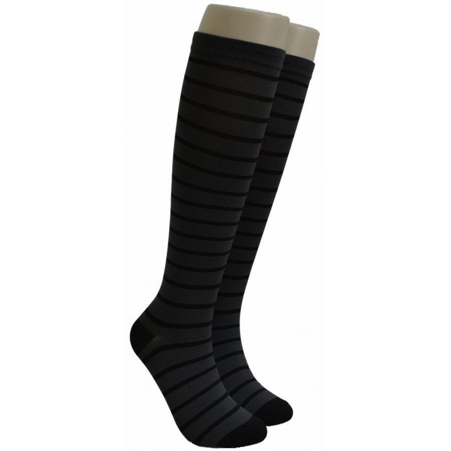 Unisex Adult Compression Socks - Charcoal & Black Stripes - One Size Fits Most