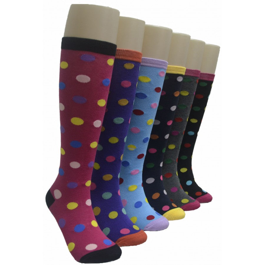 Women's Knee High Printed Socks - Two Tone Polka Dots - Size 9-11