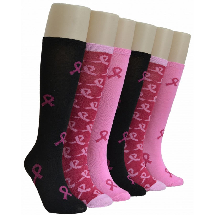Women's Knee High Printed Socks - Breast Cancer Awareness Print - Size 9-11