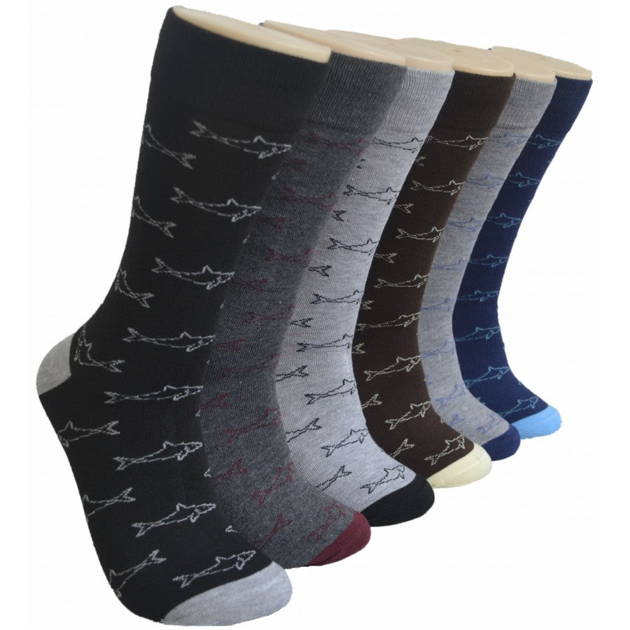 Men's Novelty Crew Socks - Two Tone Shark Print - Size 10-13