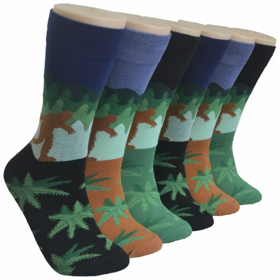 Men's Novelty Crew Socks - Savage Big Foot & Forrest Print - Size 10-13