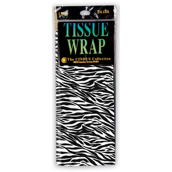 4 Sheet Zebra Print Gift Tissue Wrap 20" x 20"