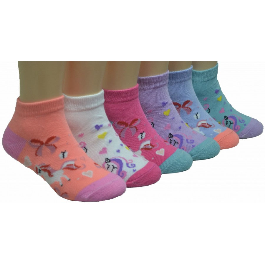 Boy's & Girl's Low Cut Socks - Pony, Hearts, & Ribbon Bow Print - Size 4-6