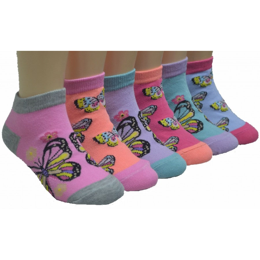 Boy's & Girl's Low Cut Socks - Colorful Butterfly Print - Size 4-6