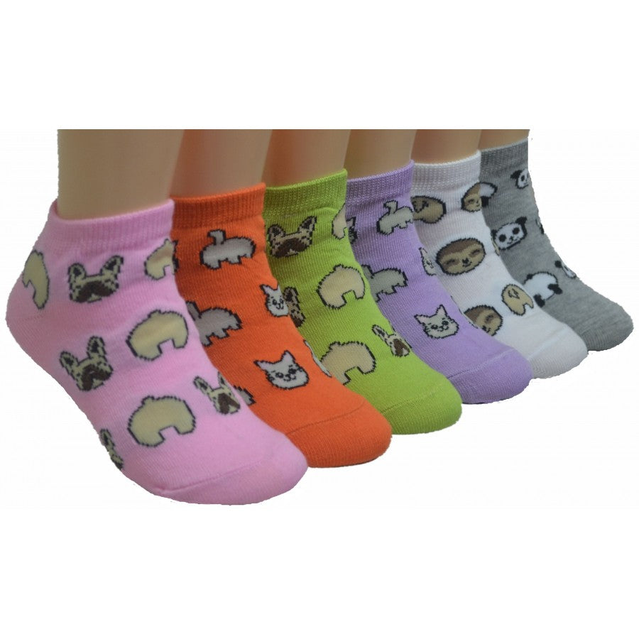 Boy's & Girl's Low Cut Socks - Dogs, Cats, Panda, Sloth Print - Size 4-6