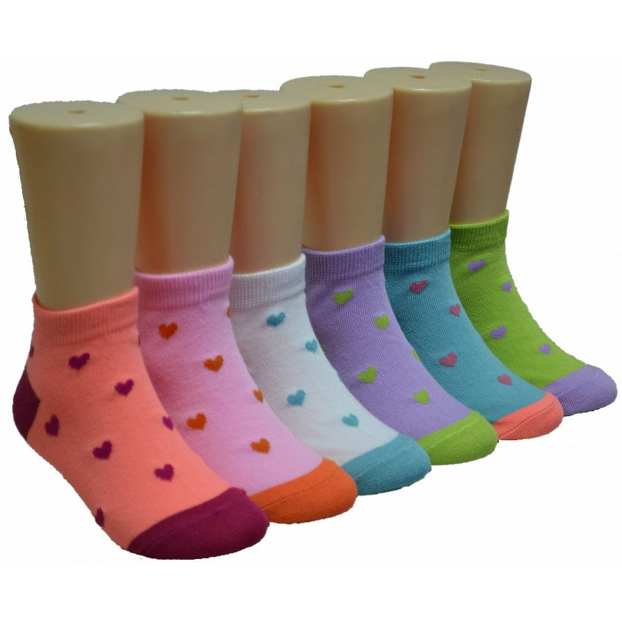 Boy's & Girl's Low Cut Socks - Two Tone Heart Print - Size 4-6