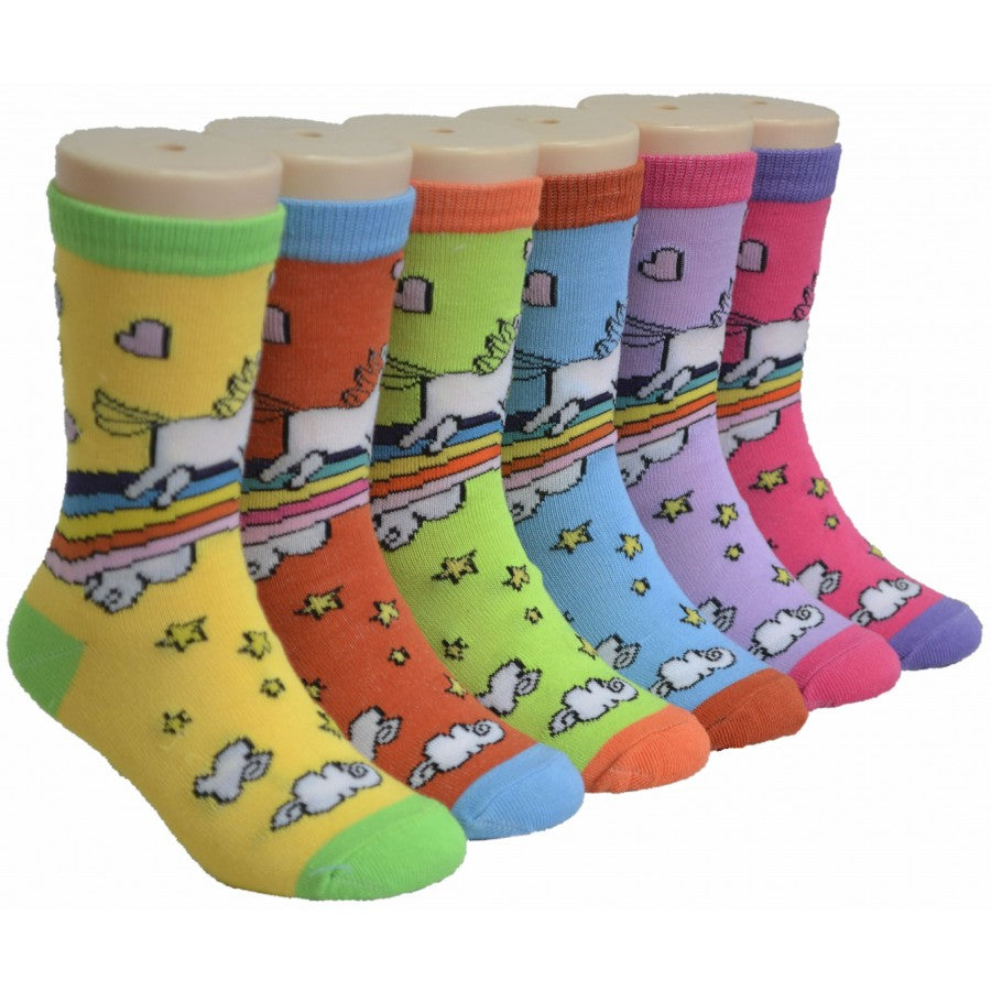 Boy's & Girl's Novelty Crew Socks - Unicorn Print - Size 6-8