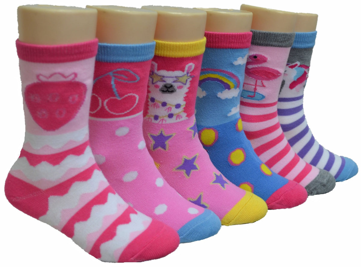 Boy's & Girl's Novelty Crew Socks - Fruit, Rainbow, & Unicorn Print - Size 6-8