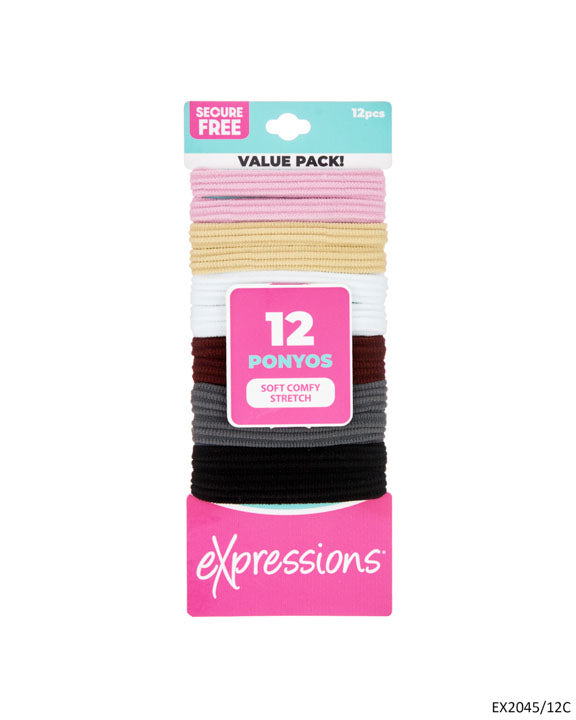 Textured Ponyos Hair Elastics - Pink & Neutral Colors - 12-Pack