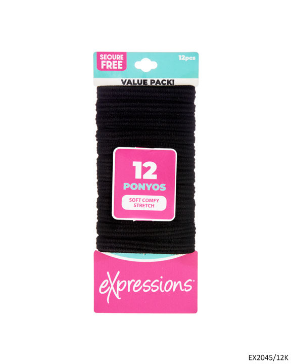 Textured Ponyos Hair Elastics - Black - 12-Pack