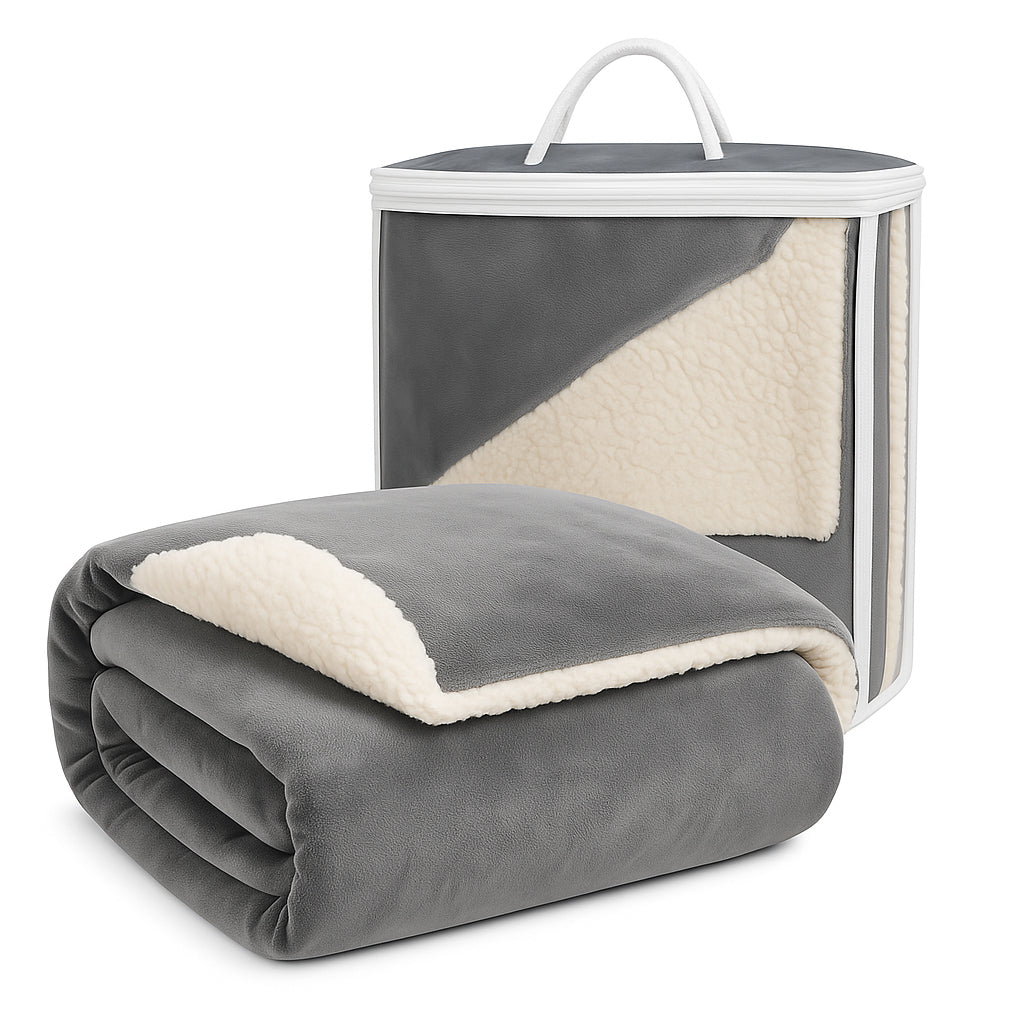 Over-Sized Micro Mink Sherpa Blankets - Grey - 60" x 72"