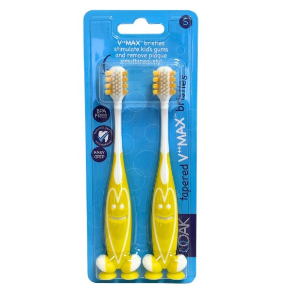 Two Pack V Max Kids Toothbrushes with Yellow Smiley Design