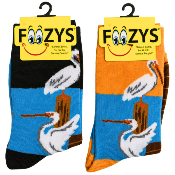 FOOZYS Crew Socks Assorted Black & Orange with Pelican Design Size 9-11