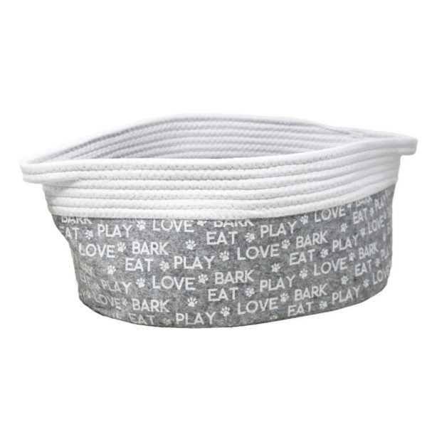 Winifred and Lily 16"x12" Grey Felt and Rope Circular Pet Storage Bin with Love