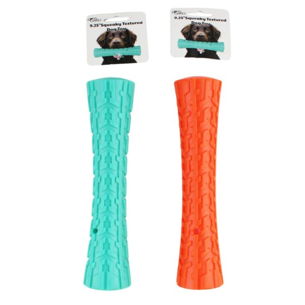 9.25" Long Squeaky Textured Dog Toy in Assorted Colors