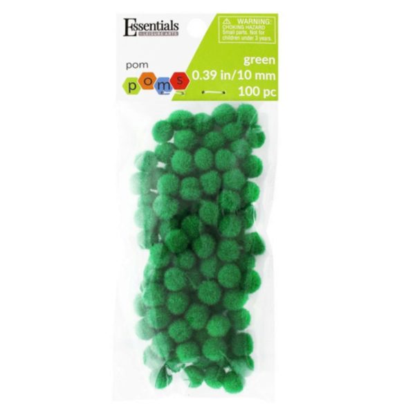 Essentials By Leisure 100 Count 10mm Green Craft Pom Poms