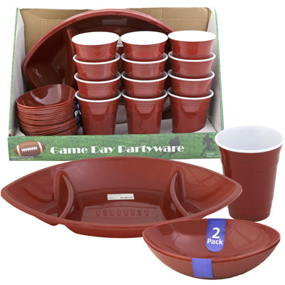 Game Day Partyware 24-pc 4-platters, 8-2-pk Bowls, 12-cups Color Label/upc Counter Display