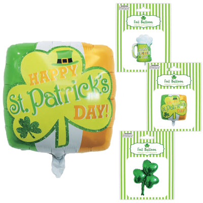 Balloon Foil St Pat 3asst 12 - 20in W/straw For Inflating Pb/ins