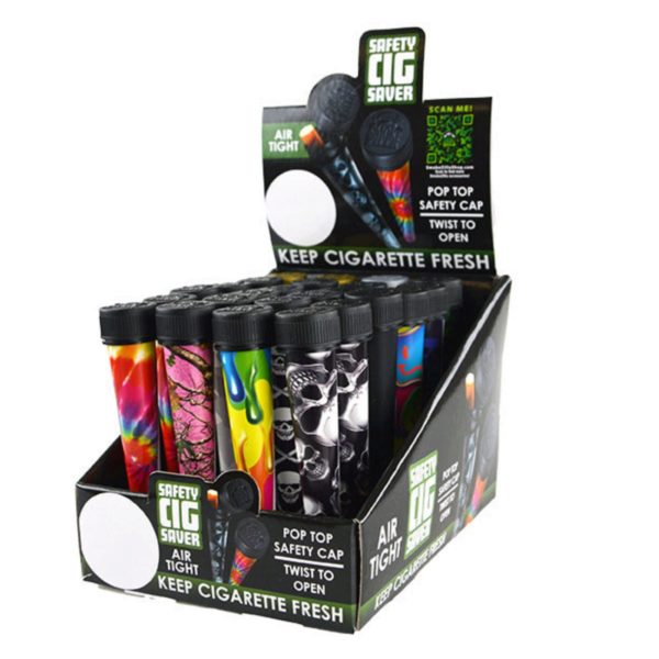 Safety Pop Top Cig Saver Tube in Assorted Designs in PDQ Display