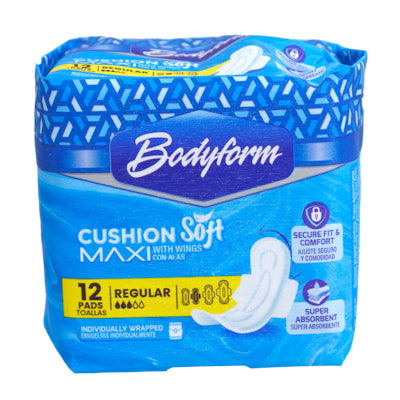 Maxi Pads 12ct Regular W/wings Bodyform Super Comfortable & Leak-proof Protection Cushion Soft