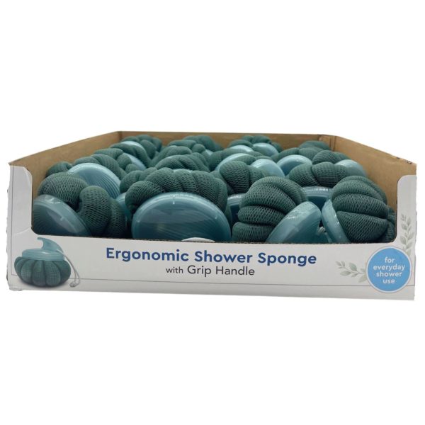 Shower Sponge with Grip Handle for Body Washing with Countertop Display