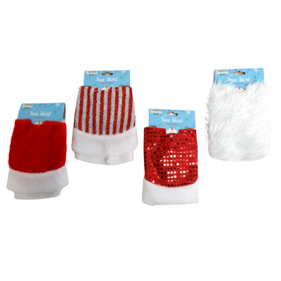 Tree Skirt Mini 15in Dis 4ast White Plush/red Plush/candy Stripe Tinsel/red Sequin Xmas Hdr