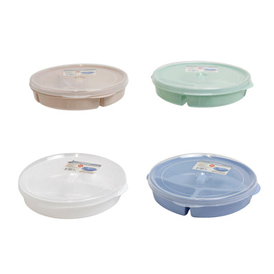 Plate 3-sec W/lid & Microwave Vent 4 Color Bottoms/clear Lid# Sindoora