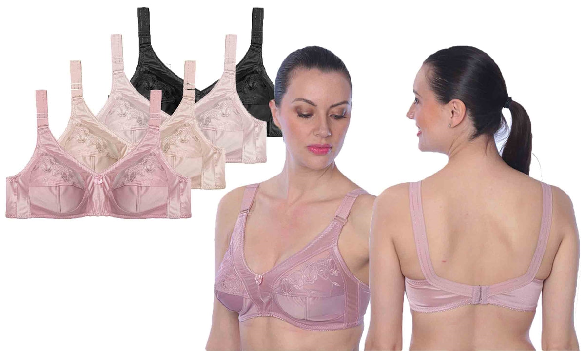 Women's Wireless Minimizer Bras w/ Floral Stitching - Full Figure Sizes 36C-42D