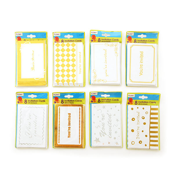 8 Invitation Cards w/ Hot Stamping And Envelopes - 8 Designs