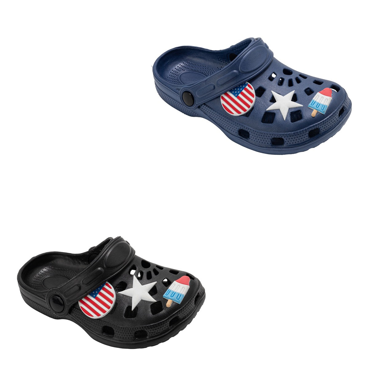 Boy's EVA Vented Bubble Clogs w/ Patriotic & Popsicle Charms - Assorted Colors