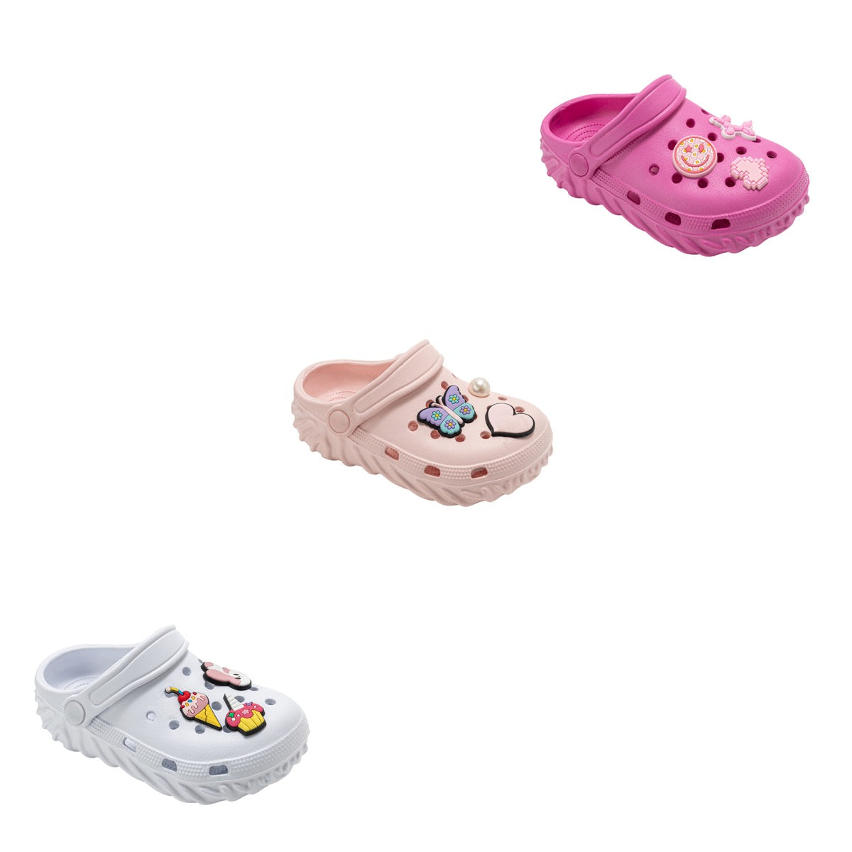 Toddler Girl's EVA Vented Bubble Clogs w/ Embroidered Wave Trim & Assorted Charms