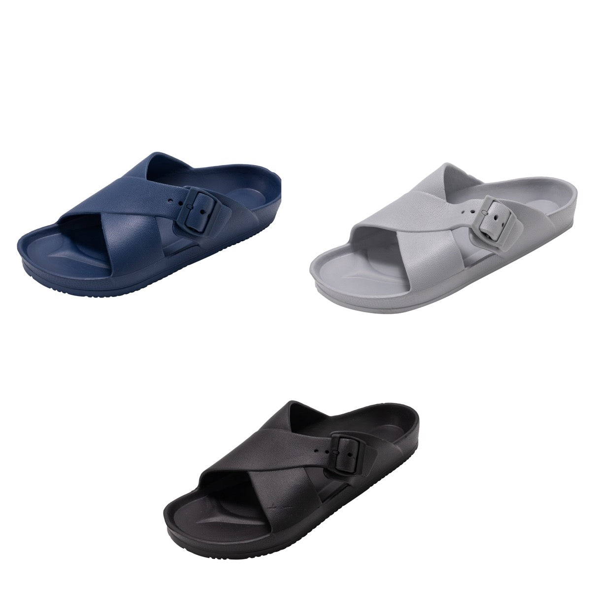 Men's EVA Cross Strap Slide Sandals w/ Buckle