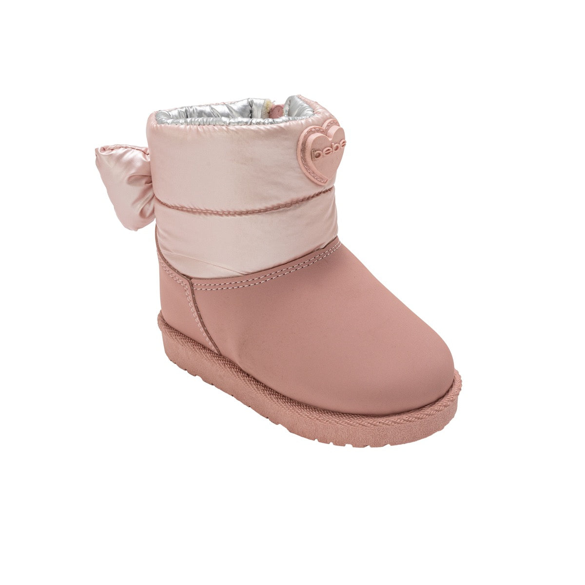 Bebe Toddler Girl's Winter Boot w/ Nylon Shaft, Puffy Bow, & Heart Rubber Patch