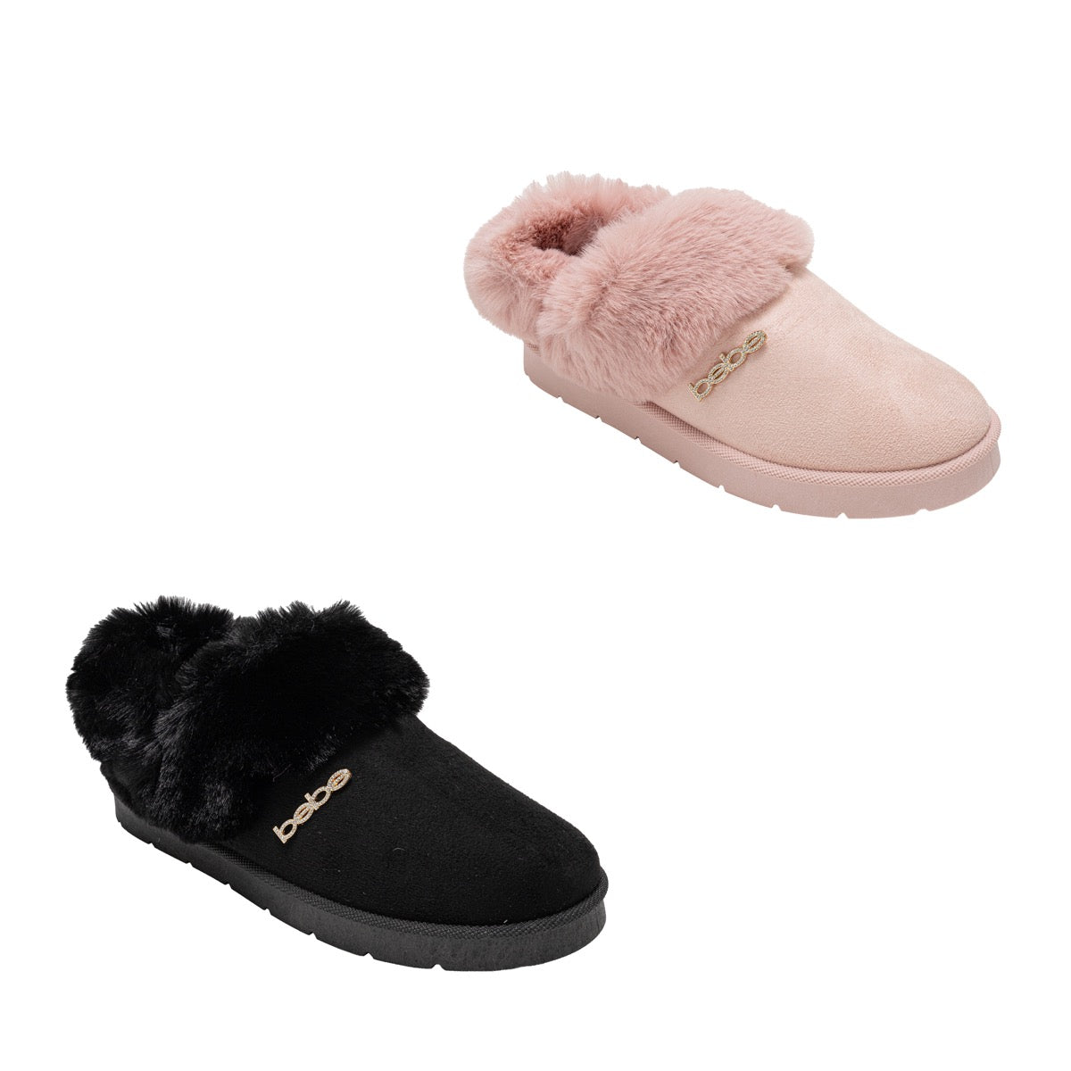 Bebe Women's Winter Clog Boots w/ Faux Fur Trim & Bebe Rhinestone Label - Choose Your Color(s)