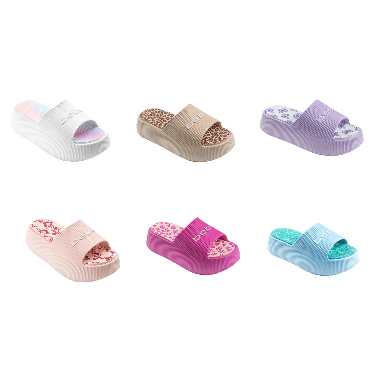 Bebe Girl's EVA Platform Slide Sandals w/ Assorted Printed Footbed - Choose Your Color(s)
