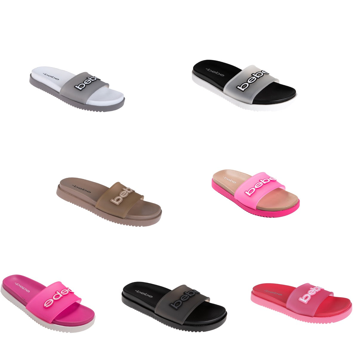 Bebe Women's Slide Sandals w/ Translucent Upper & Rubber Logo Patch - Choose Your Color(s)