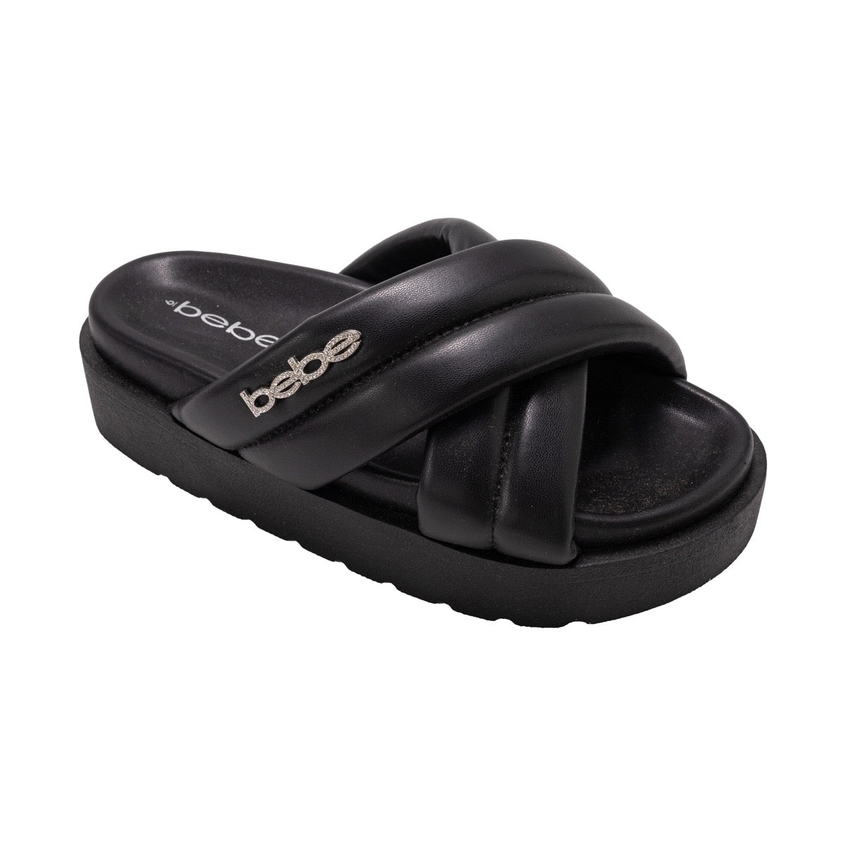 Bebe Women's Sandals w/ Padded Cross Straps & Rhinestone Rivet