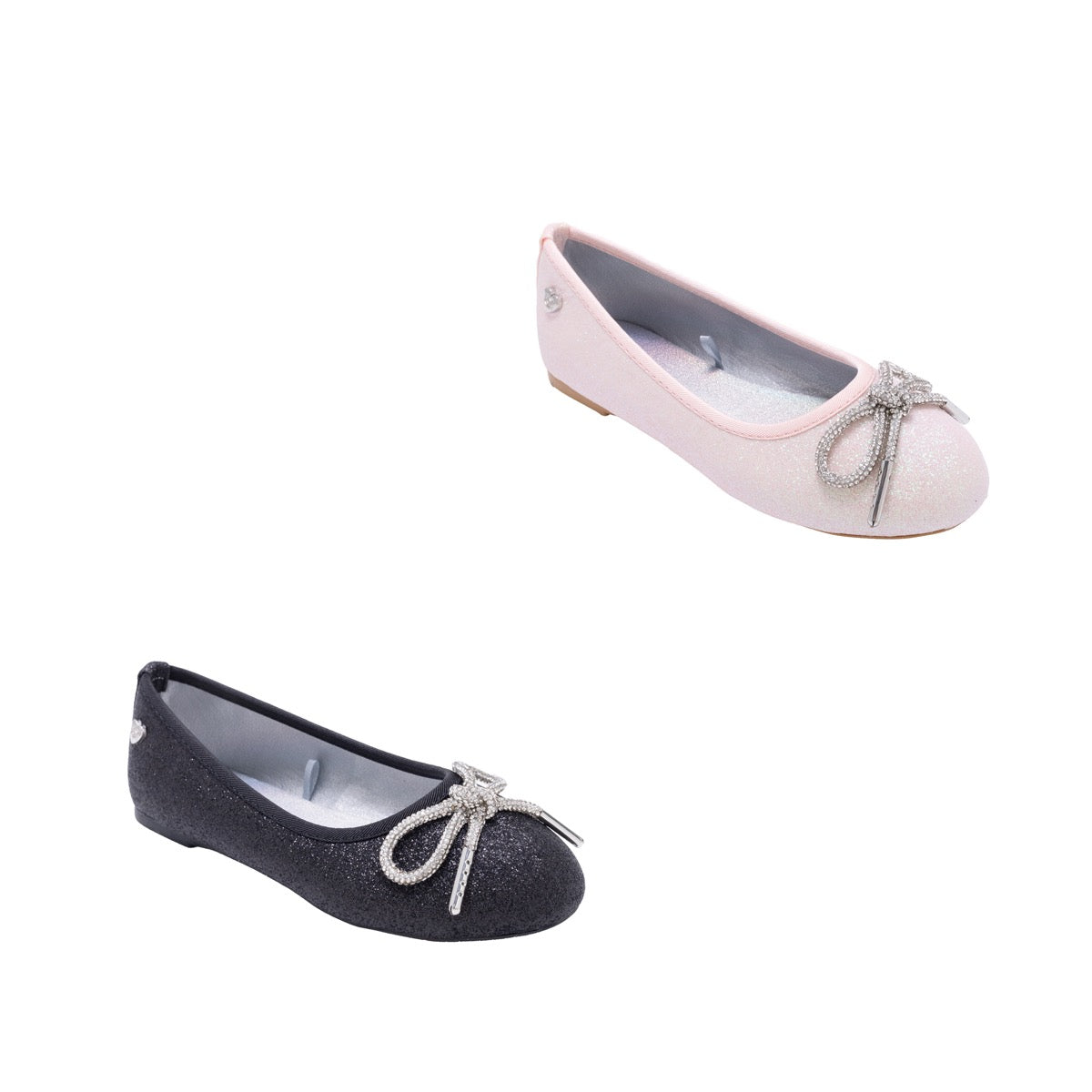 Bebe Girl's Glitter Ballet Flats w/ Rhinestone Tubular Bow - Choose Your Color(s)