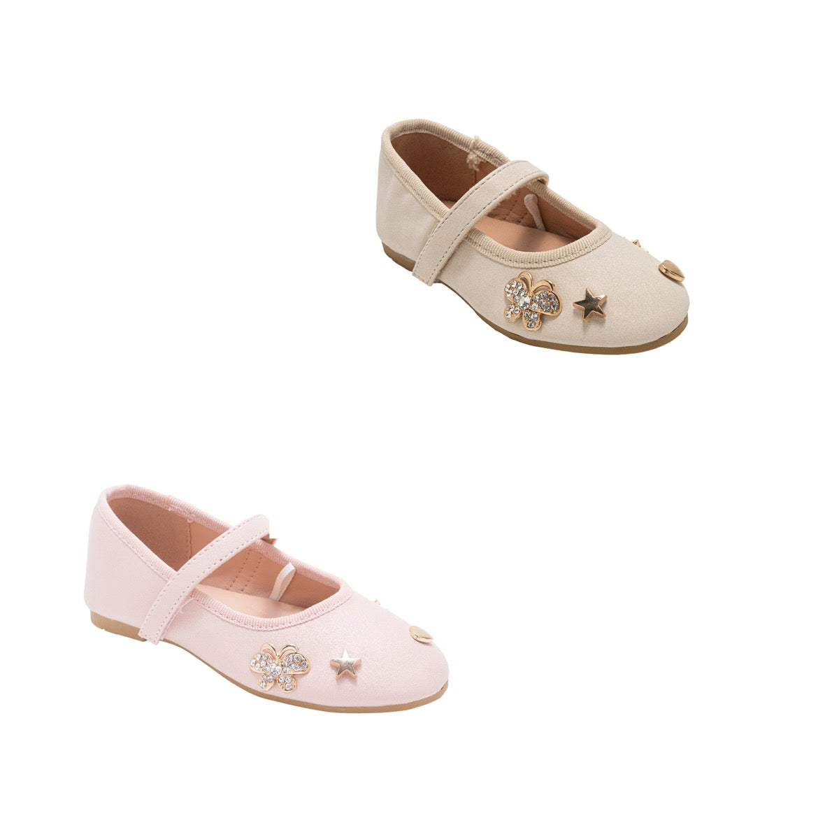 Bebe Toddler Girl's Shimmer PU Flats w/ Glitter Trim & Embroidered Charms - Choose Your Color(s)