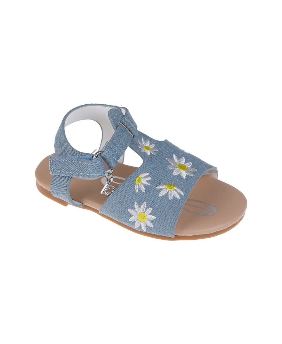 Bebe Toddler Girl's Denim Sandals w/ Embroidery Flowers